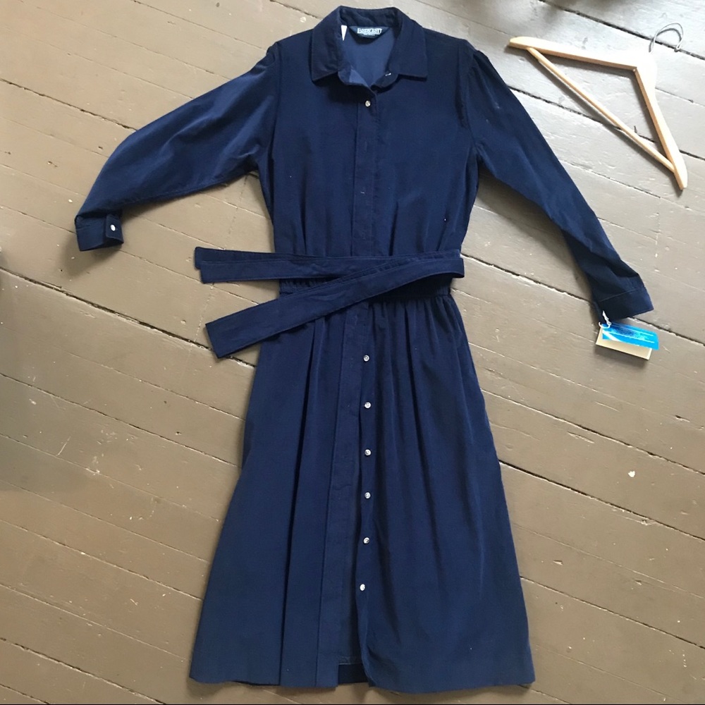 Vintage 90s Blue corduroy maxi dress w pockets